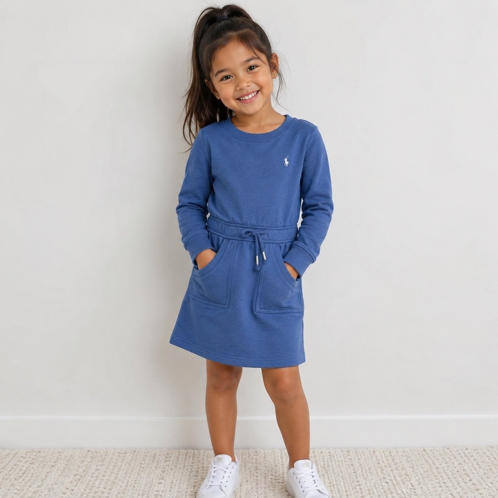 Polo Ralph‎ Lauren Sweatshirt Dress 6 Blue Long Sleeve Pony Fleece Preppy Sporty